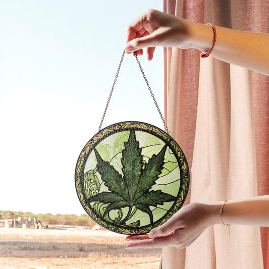 Green Leaf Stained Glass Suncatcher