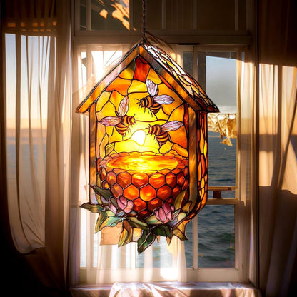 Bee Hive and Floral Acrylic Window Hanging