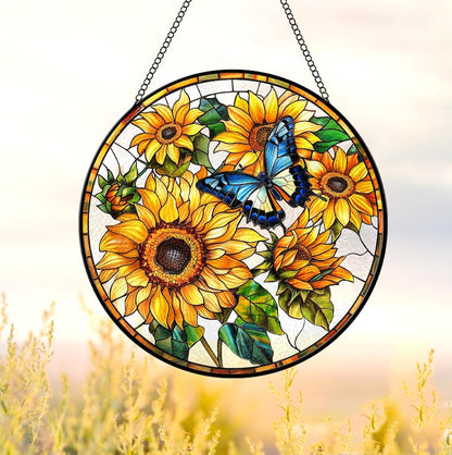 Sunflower And Butterfly Stained Glass Suncatcher