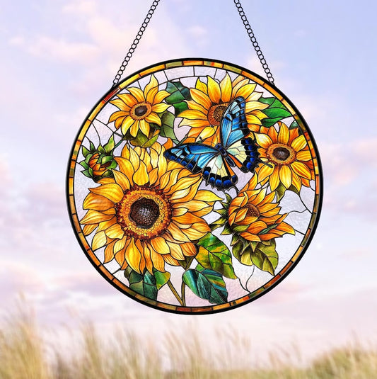 Sunflower And Butterfly Stained Glass Suncatcher
