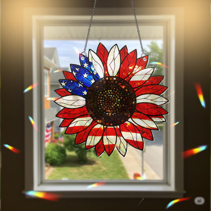 American Flag Sunflower Suncatcher - Personalized Shape Stained Glass Suncatcher