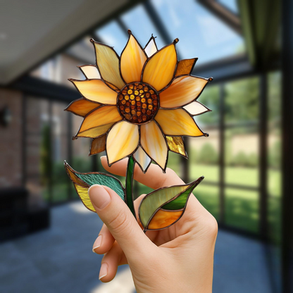Sunflower Plant Suncatcher - Personalized Shape Stained Glass Suncatcher