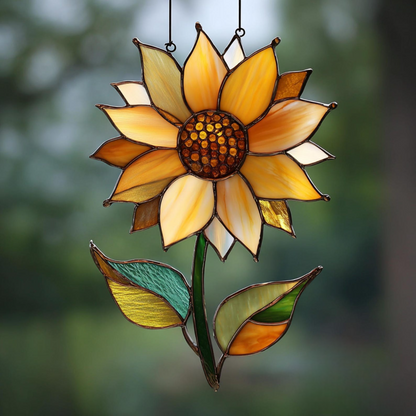 Sunflower Plant Suncatcher - Personalized Shape Stained Glass Suncatcher