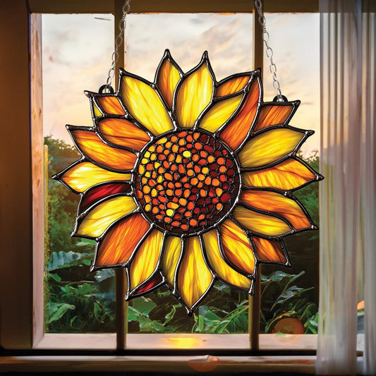 Beautiful Sunflower Suncatcher - Personalized Shape Stained Glass Suncatcher