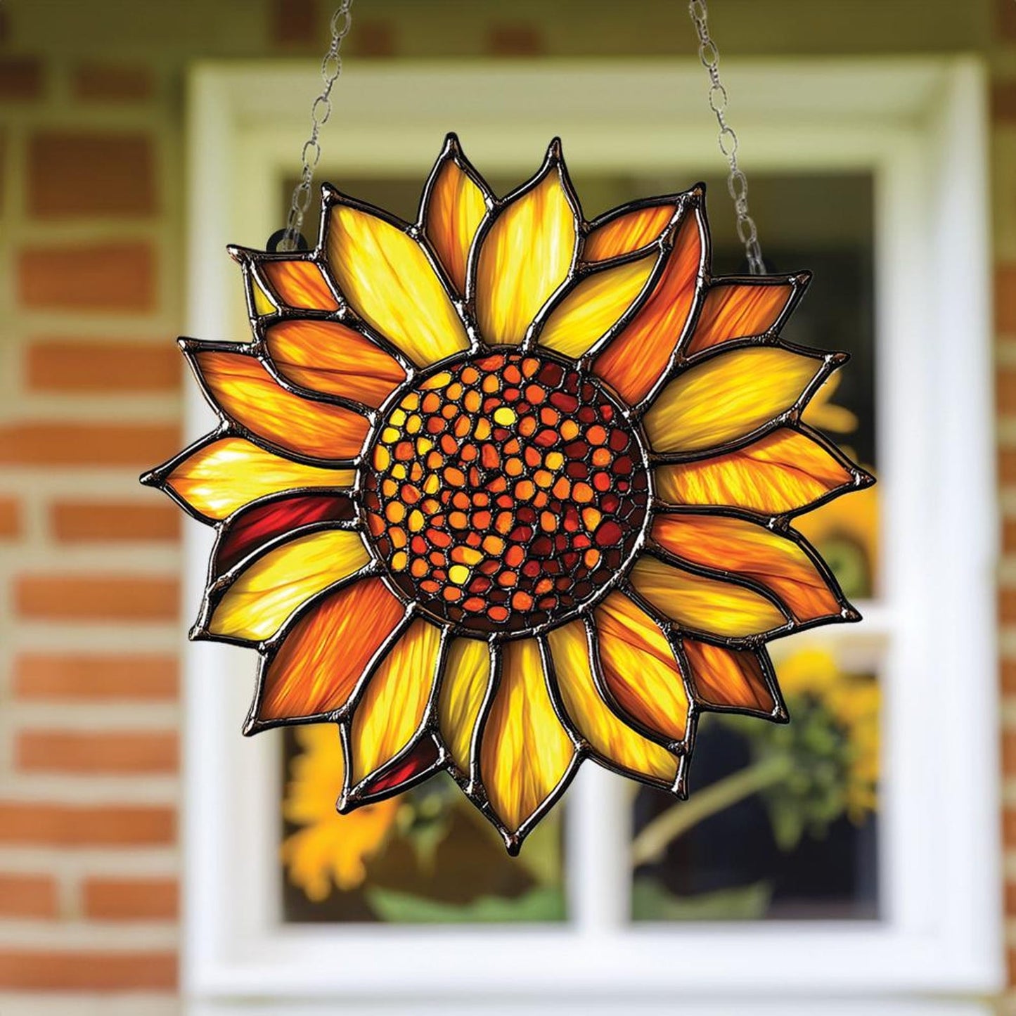 Beautiful Sunflower Suncatcher - Personalized Shape Stained Glass Suncatcher