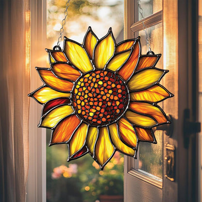 Beautiful Sunflower Suncatcher - Personalized Shape Stained Glass Suncatcher