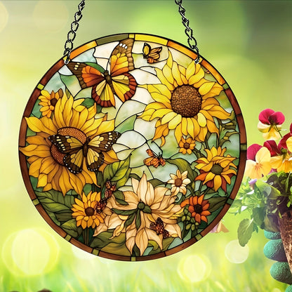 Sunflowers And Butterfly : Stained Glass Style Suncatcher