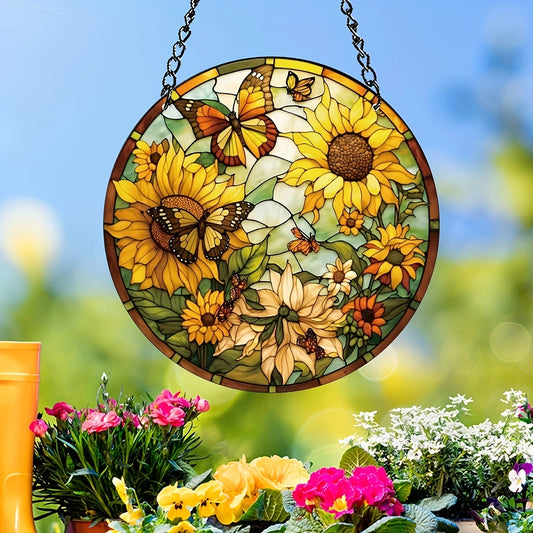 Sunflowers And Butterfly : Stained Glass Style Suncatcher