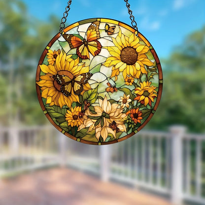 Sunflowers And Butterfly : Stained Glass Style Suncatcher