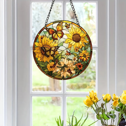 Sunflowers And Butterfly : Stained Glass Style Suncatcher
