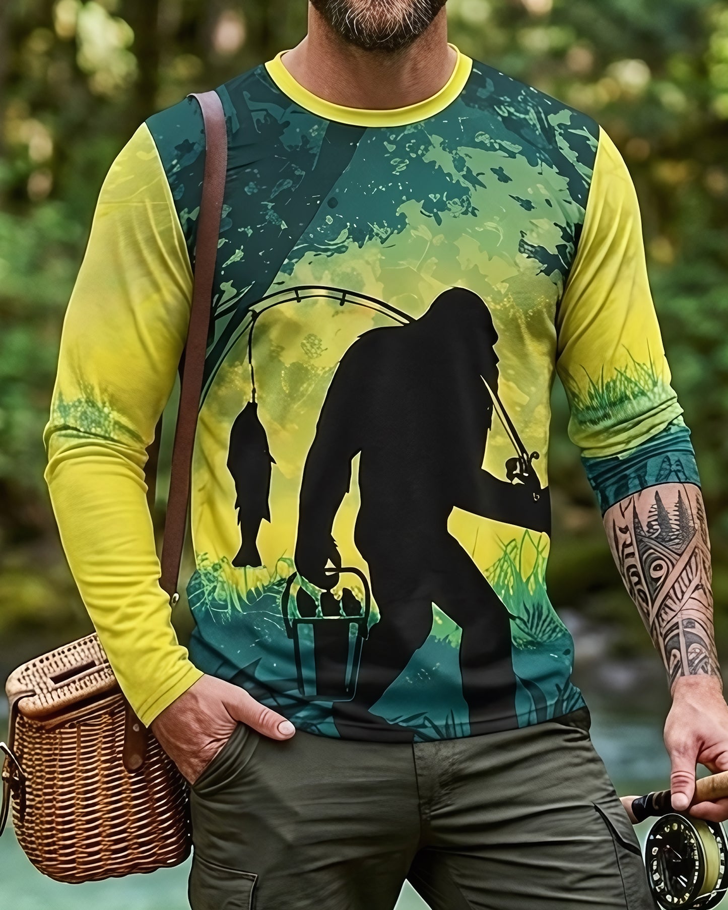 Bigfoot Fishing All Over Print Shirt