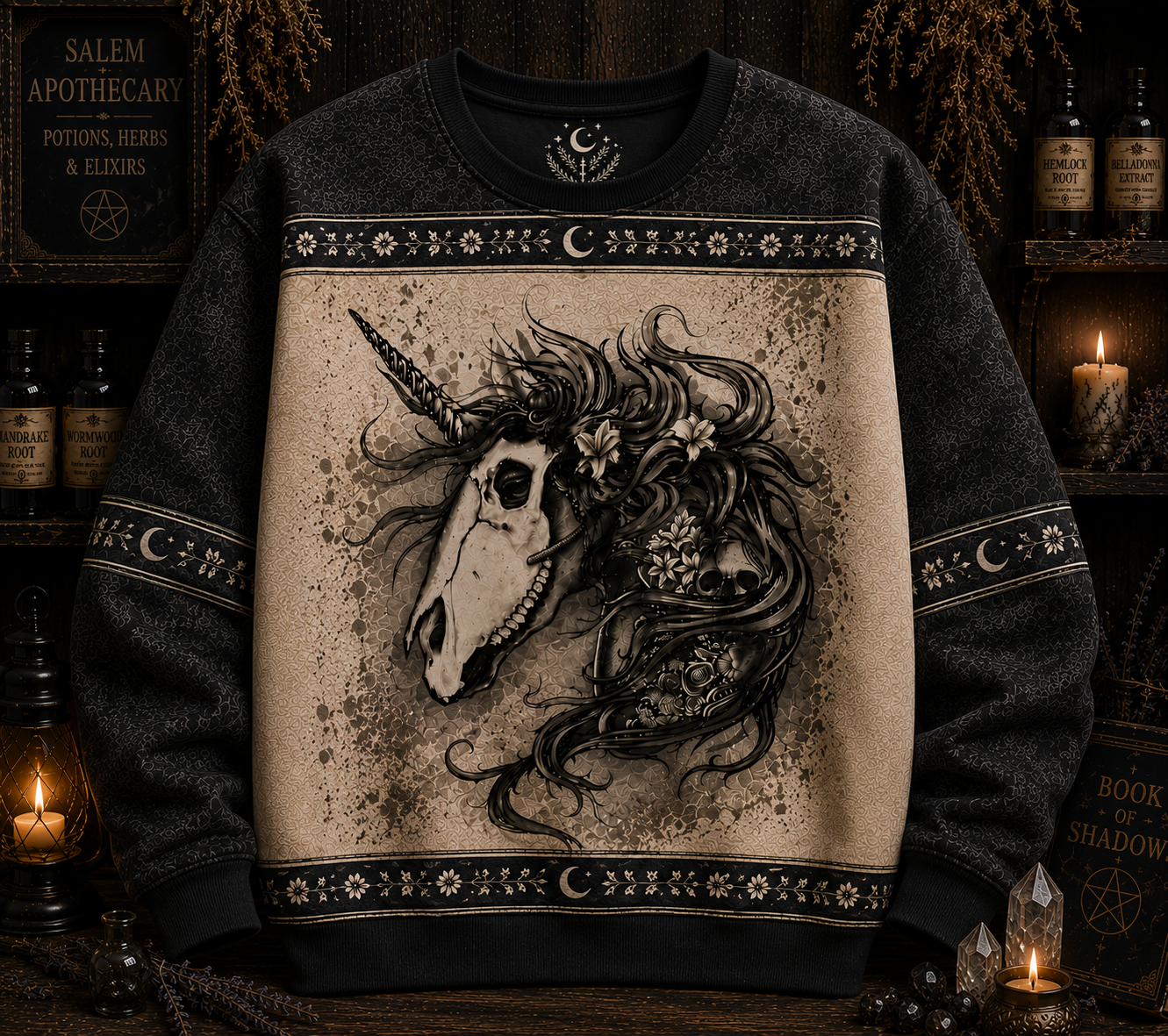 Witchy Unicorn Skull All Over Print Shirt - Gothic Unicorn Halloween Shirt, Witch Lover Gift