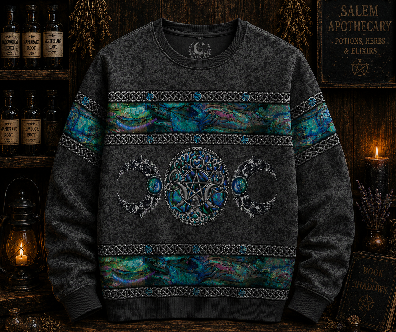 Triple Moon Pentacle , Mystical Pagan Shirt - Witchy Halloween Shirt