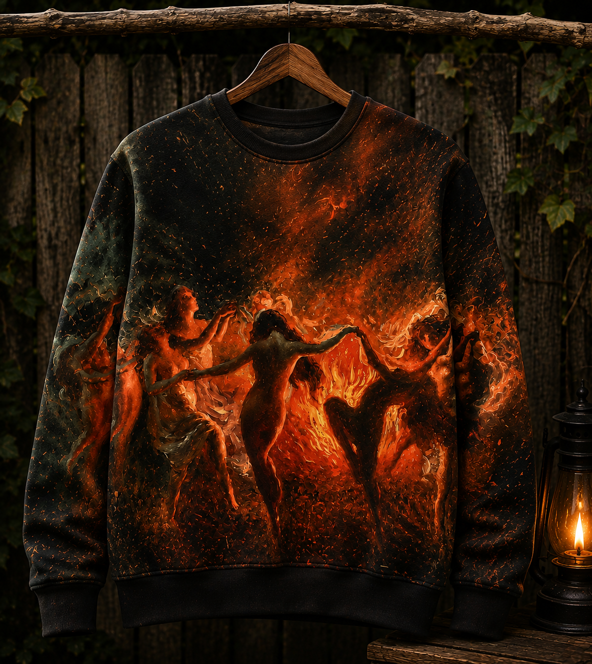 Witch Coven V-Neck Shirt, Pagan Bonfire Witch Tee, Dark Witchy Halloween Shirt, Wiccan Witch Lover Gift