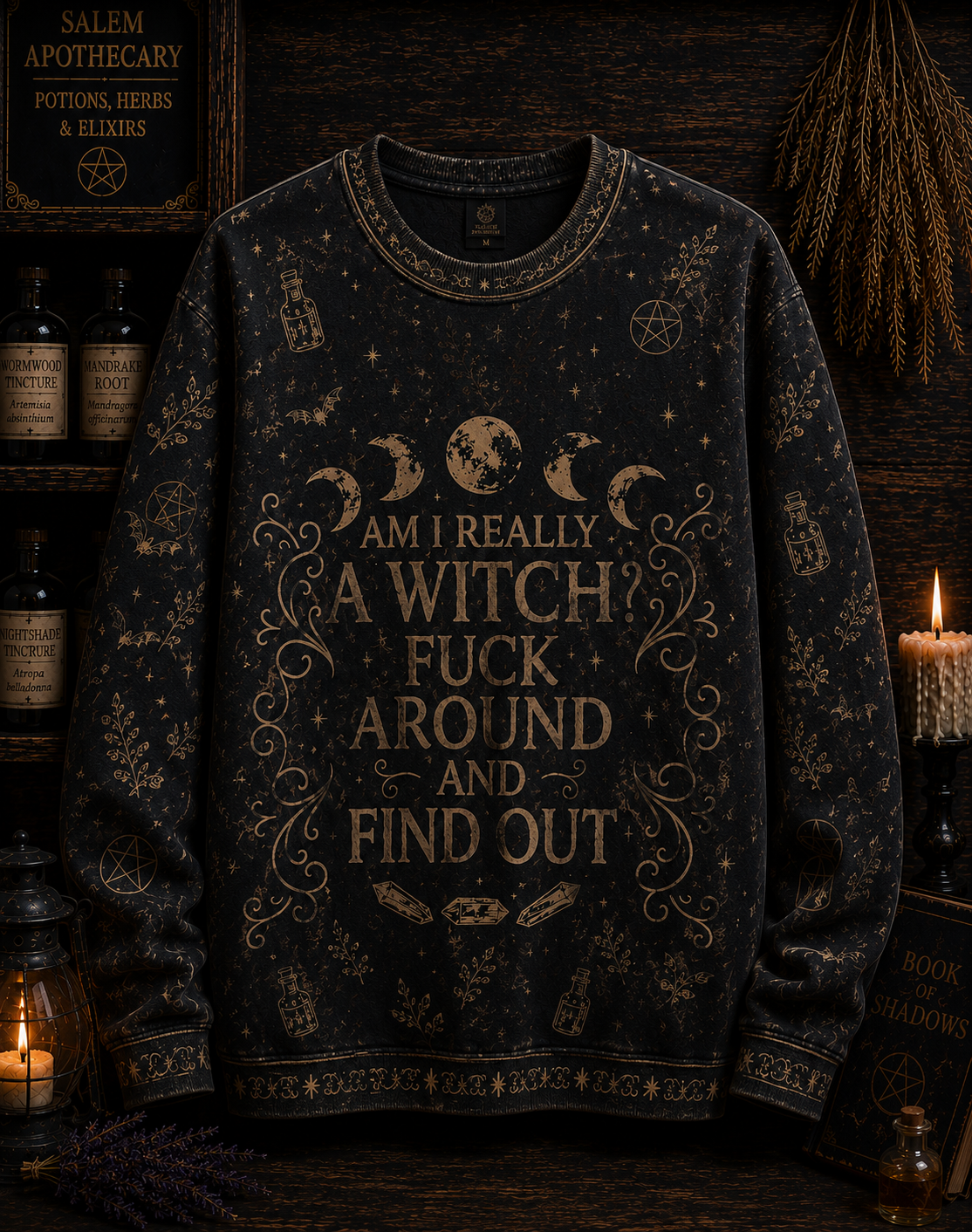 Funny Witch V-Neck Shirt, Fuck Around And Find Out Witch Tee, Gothic Salem Witch Shirt, Witchy Halloween Gift