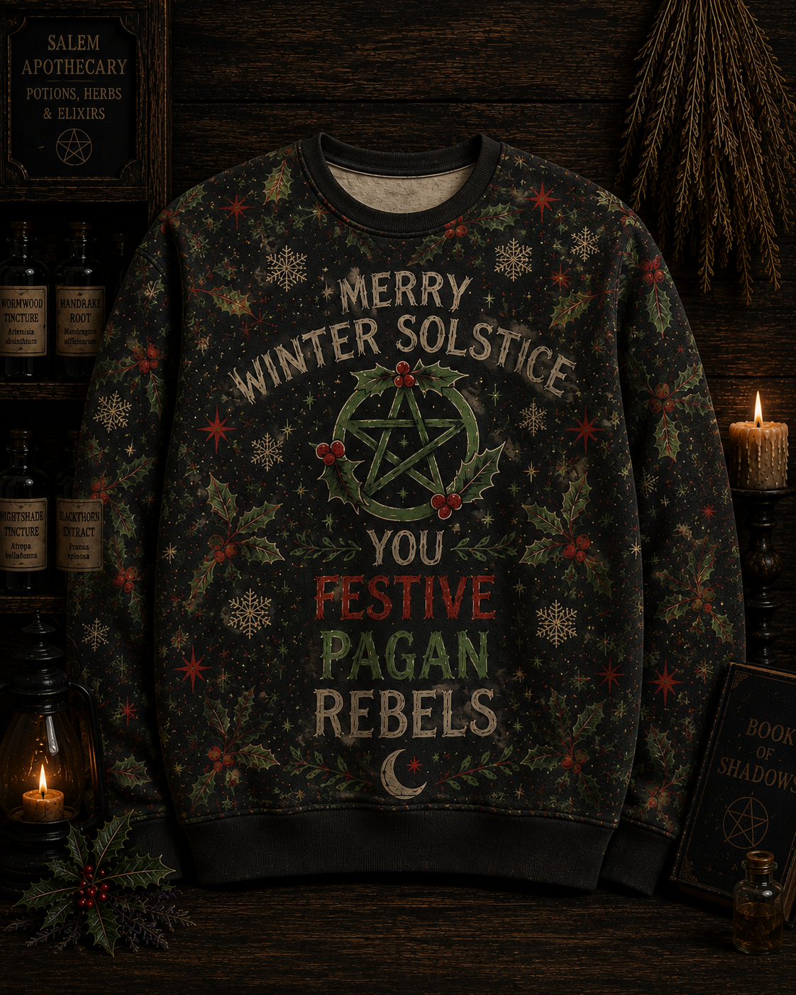 Funny Witch Christmas  Shirt, Merry Winter Solstice Pagan Tee, Witchy Christmas Shirt, Festive Pagan Gift