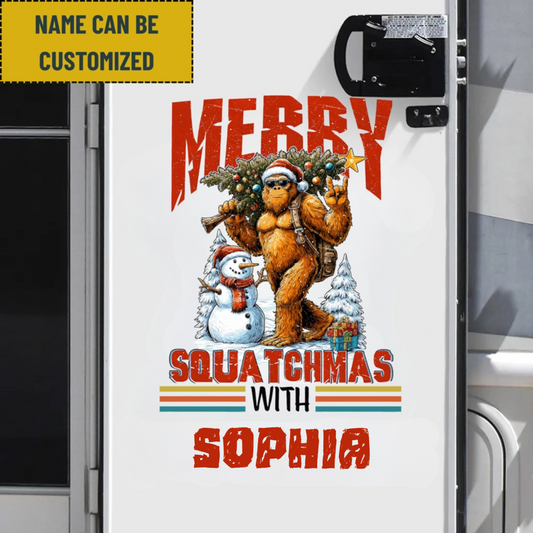 Merry Squatchmas - Personalized Name Bigfoot Decor Decal