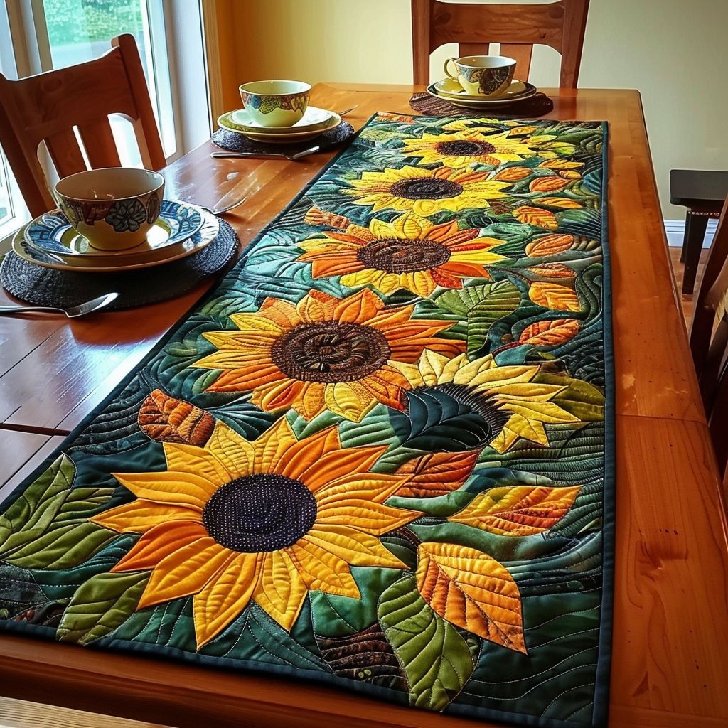 Beautiful Sunflower Quilted Table Runner