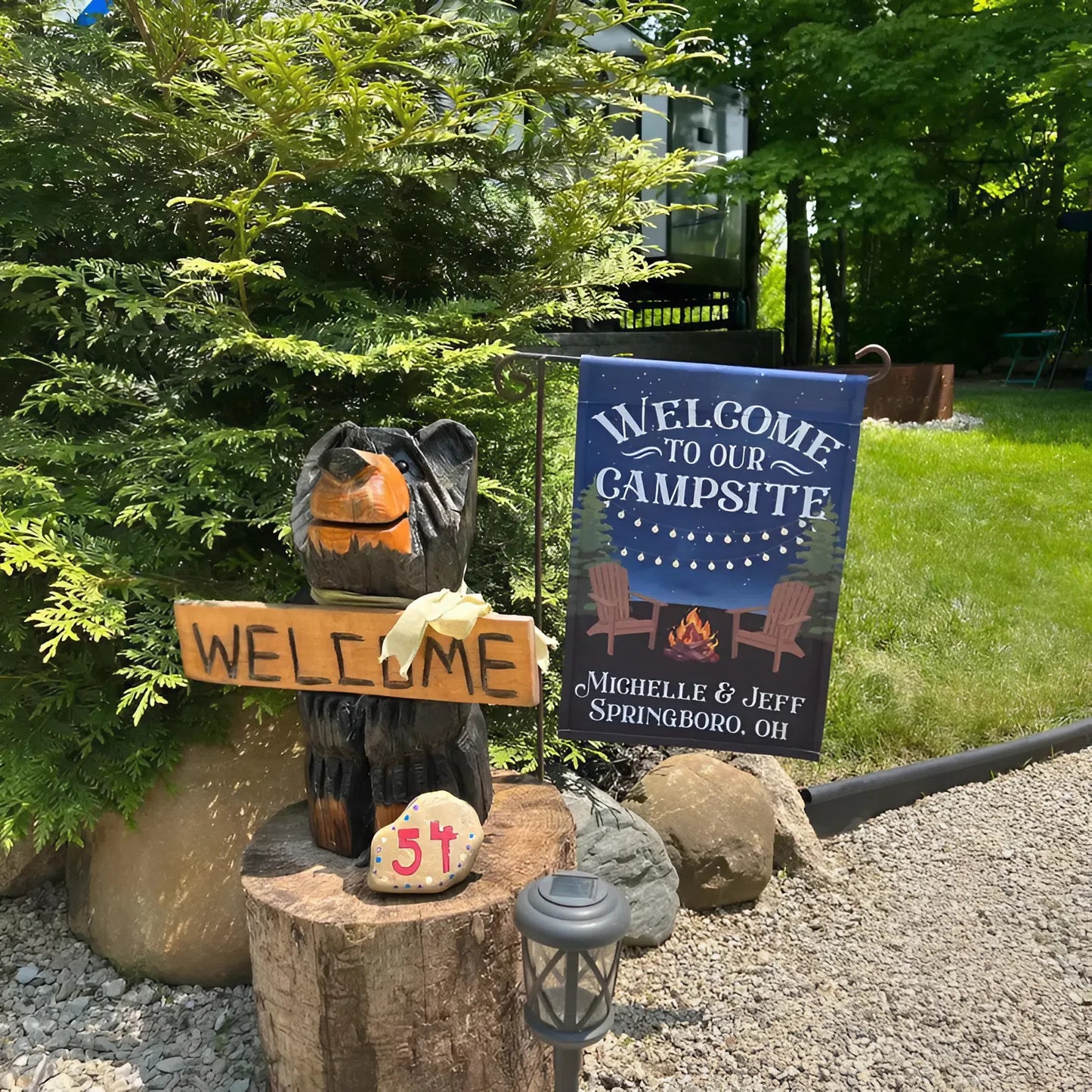 Personalized Welcome to Our Campsite Flag, Garden Flag, House Flag, Camping Gift, Gift for Campers