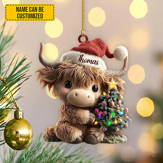 Personalized Cute Highland Cow Christmas Ornament