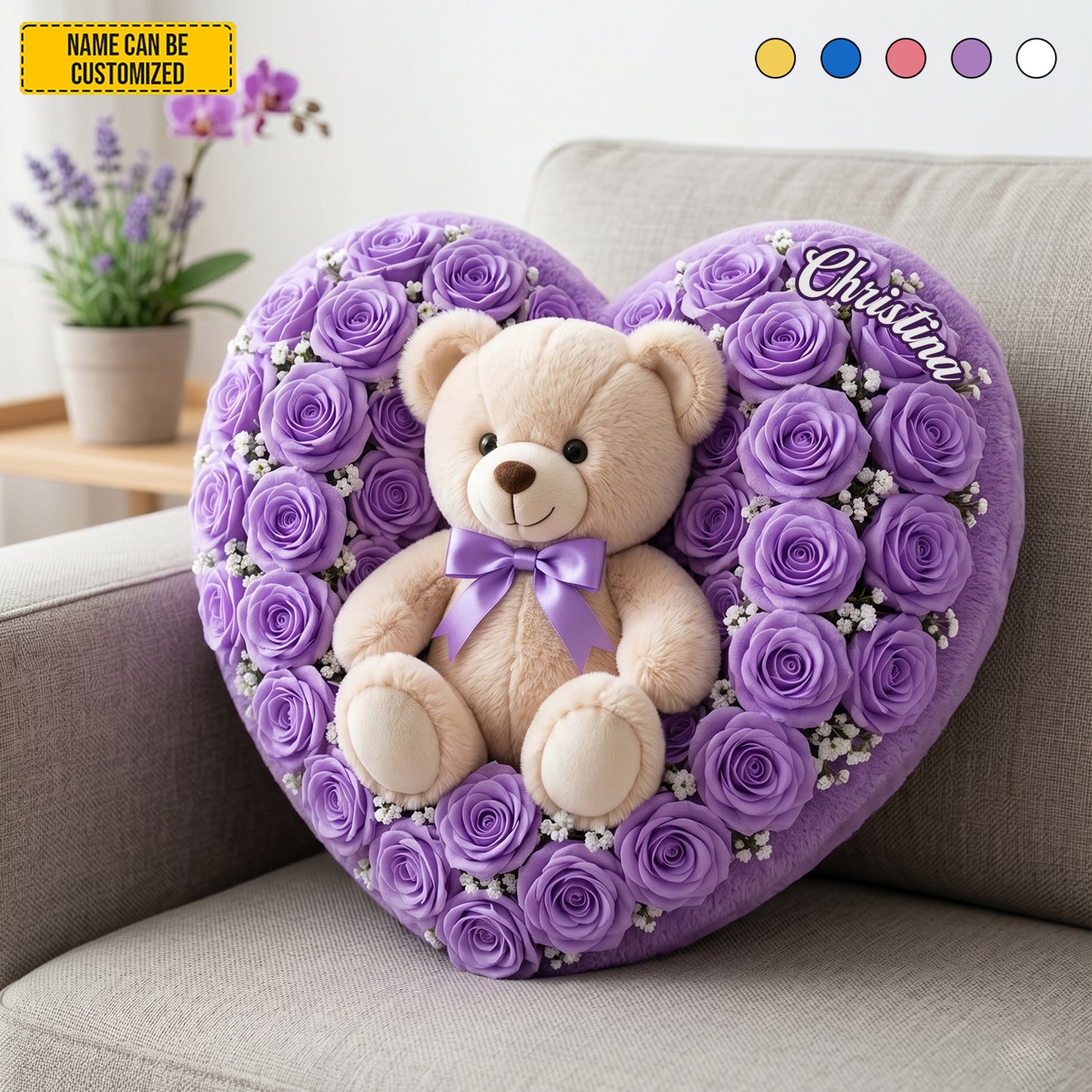Personalized Bear Rose Heart Custom Shaped Pillow