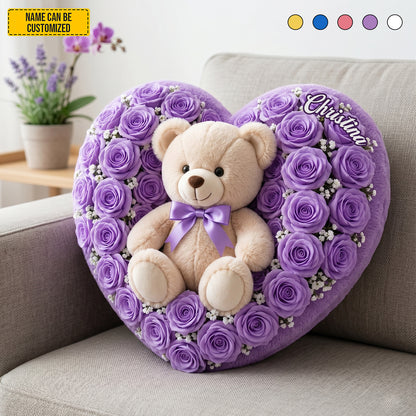 Personalized Bear Rose Heart Custom Shaped Pillow