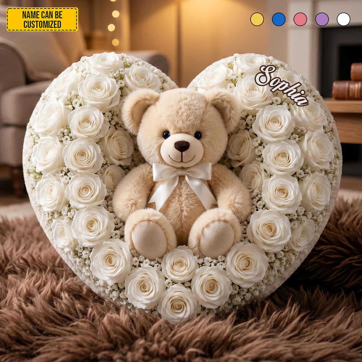 Personalized Bear Rose Heart Custom Shaped Pillow