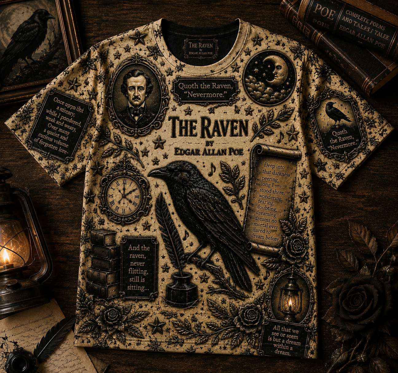 Edgar Allan Poe Raven Halloween All Over Print Shirt