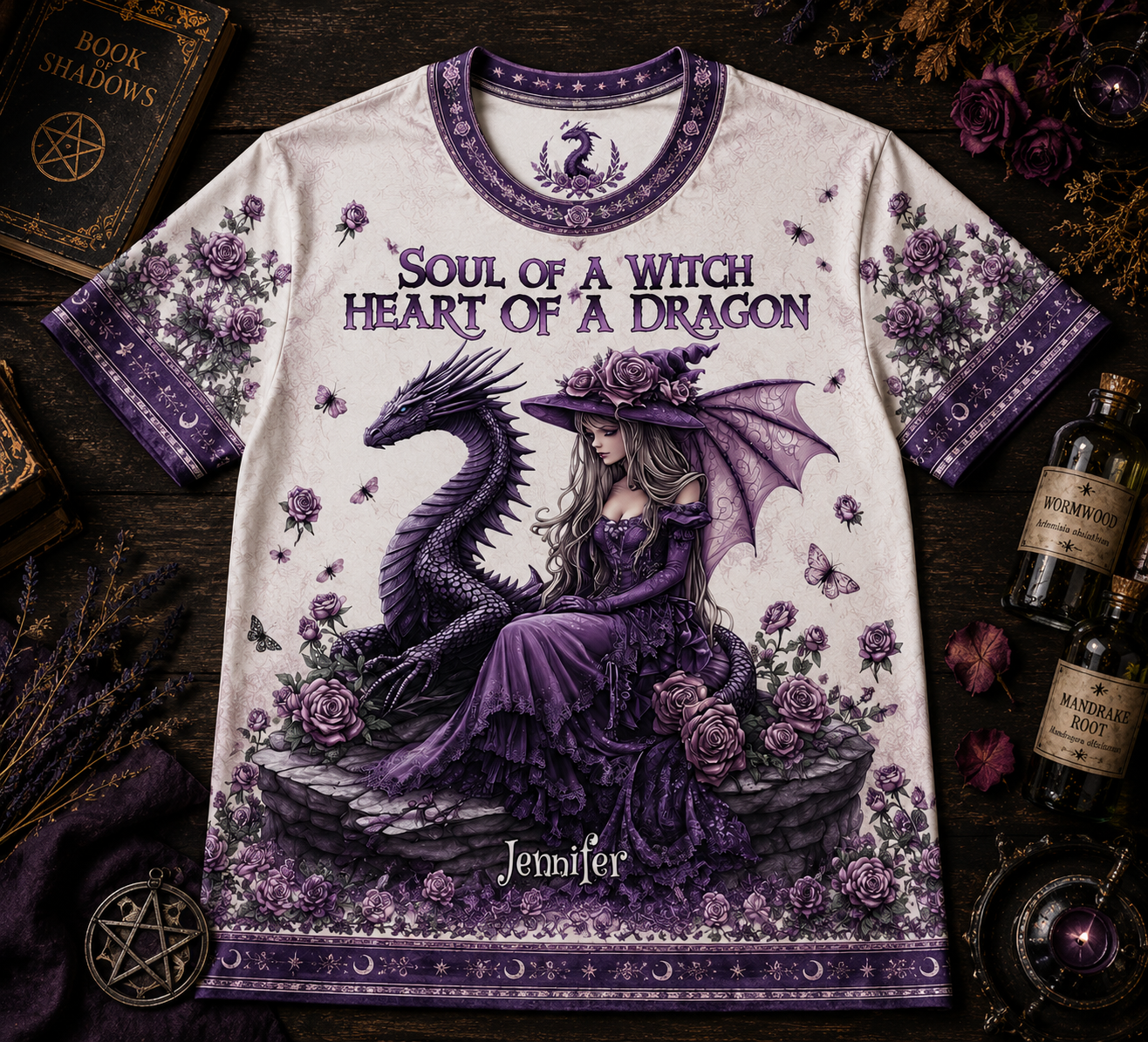 Soul Of A Witch Heart Of A Dragon All Over Print - Witchy Halloween Shirt