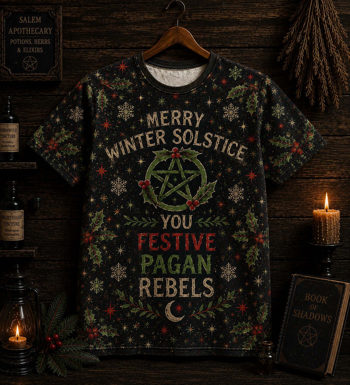 Funny Witch Christmas  Shirt, Merry Winter Solstice Pagan Tee, Witchy Christmas Shirt, Festive Pagan Gift