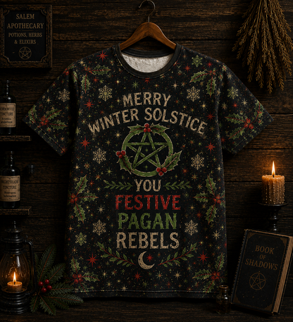 Funny Witch Christmas  Shirt, Merry Winter Solstice Pagan Tee, Witchy Christmas Shirt, Festive Pagan Gift
