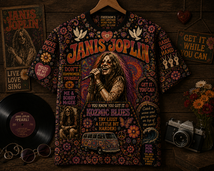 Janis Joplin Hippie Peace All Over Print - 60s 70s Music Lover Shirt
