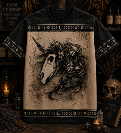 Witchy Unicorn Skull All Over Print Shirt - Gothic Unicorn Halloween Shirt, Witch Lover Gift
