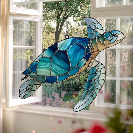 Sea Turtle Suncatcher  - Personalized Shape Stained Glass Suncatcher
