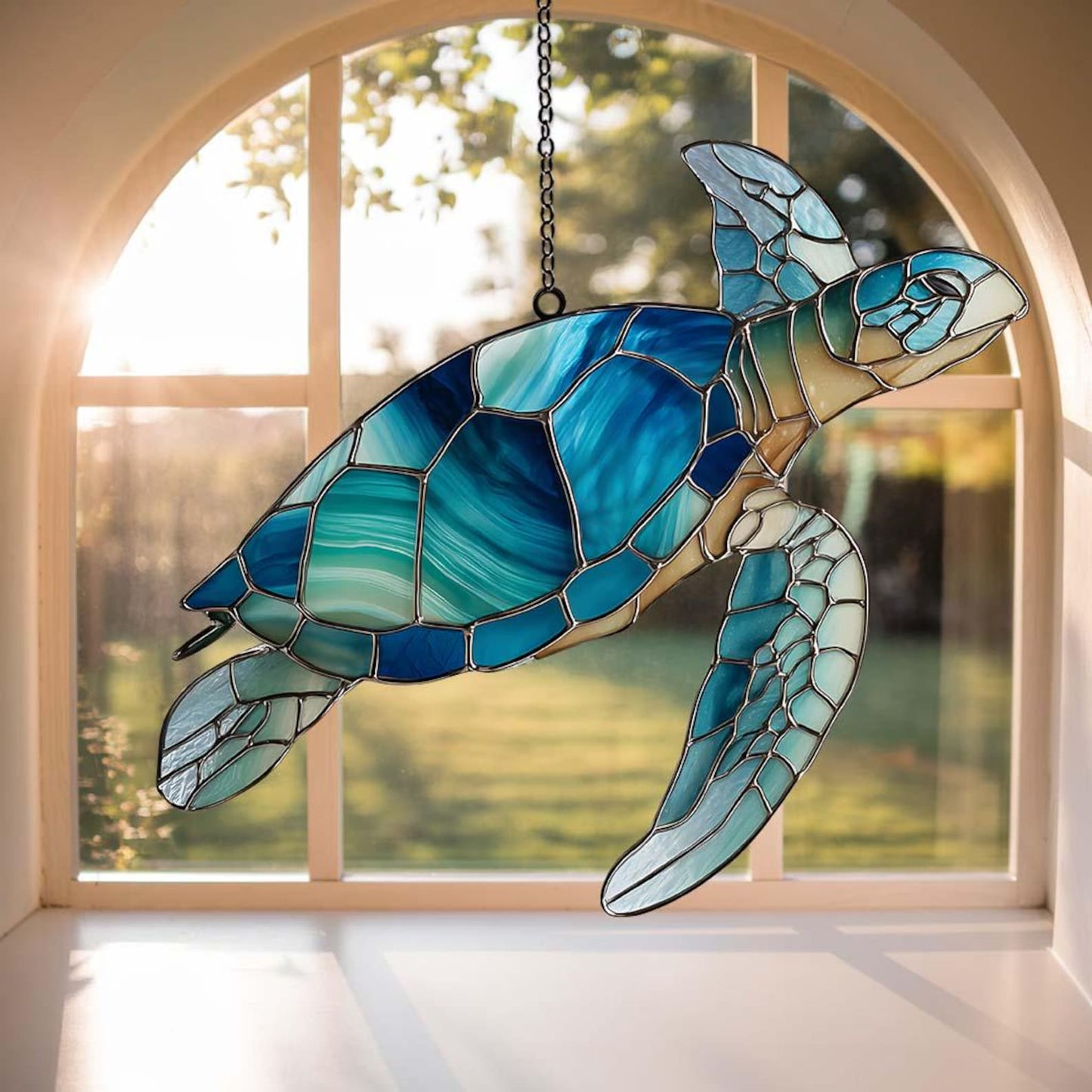 Sea Turtle Suncatcher  - Personalized Shape Stained Glass Suncatcher