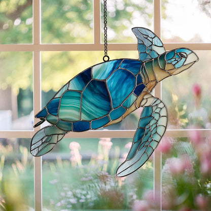 Sea Turtle Suncatcher  - Personalized Shape Stained Glass Suncatcher