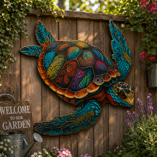 Colorful Sea Turtle Metal Sign - Gift For Home Decor