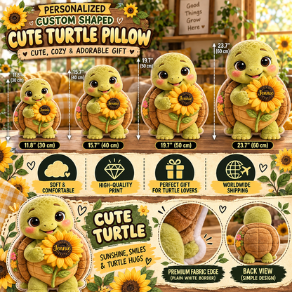 Personalized Little Sunshine Turtle & Turtle Custom Shaped Pillow
