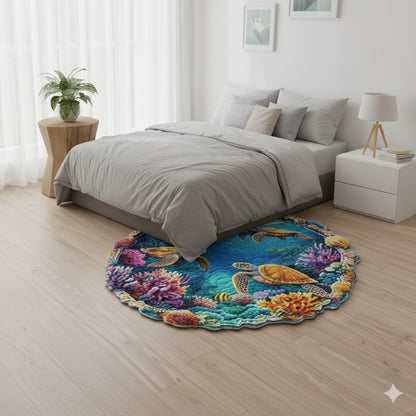 Sea Turtle Coral Reef Quilted Rug