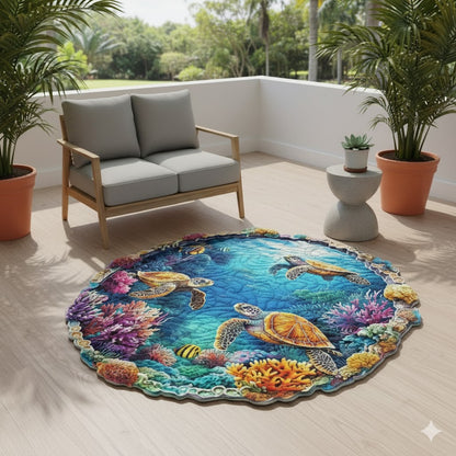 Sea Turtle Coral Reef Quilted Rug