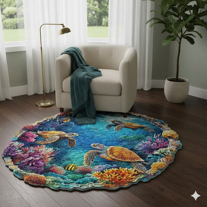 Sea Turtle Coral Reef Quilted Rug