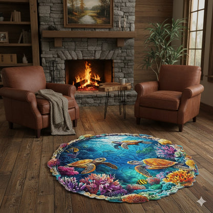 Sea Turtle Coral Reef Quilted Rug