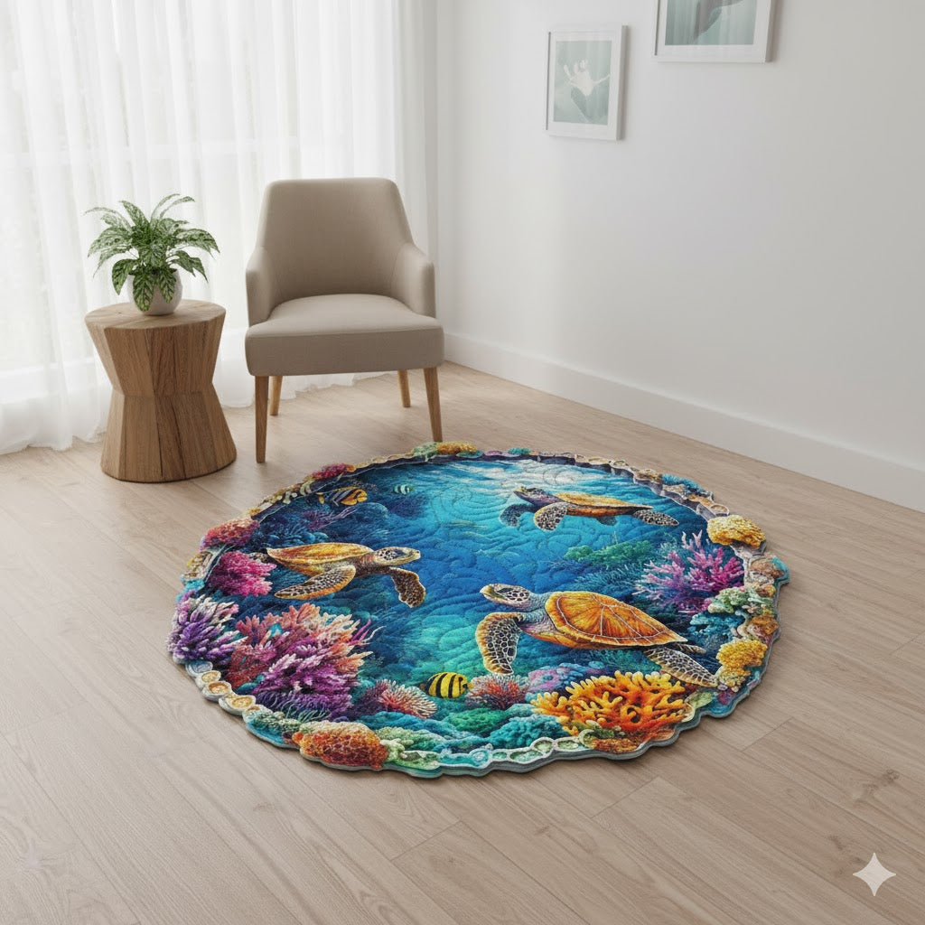 Sea Turtle Coral Reef Quilted Rug