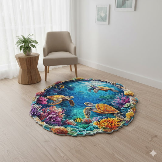 Sea Turtle Coral Reef Quilted Rug