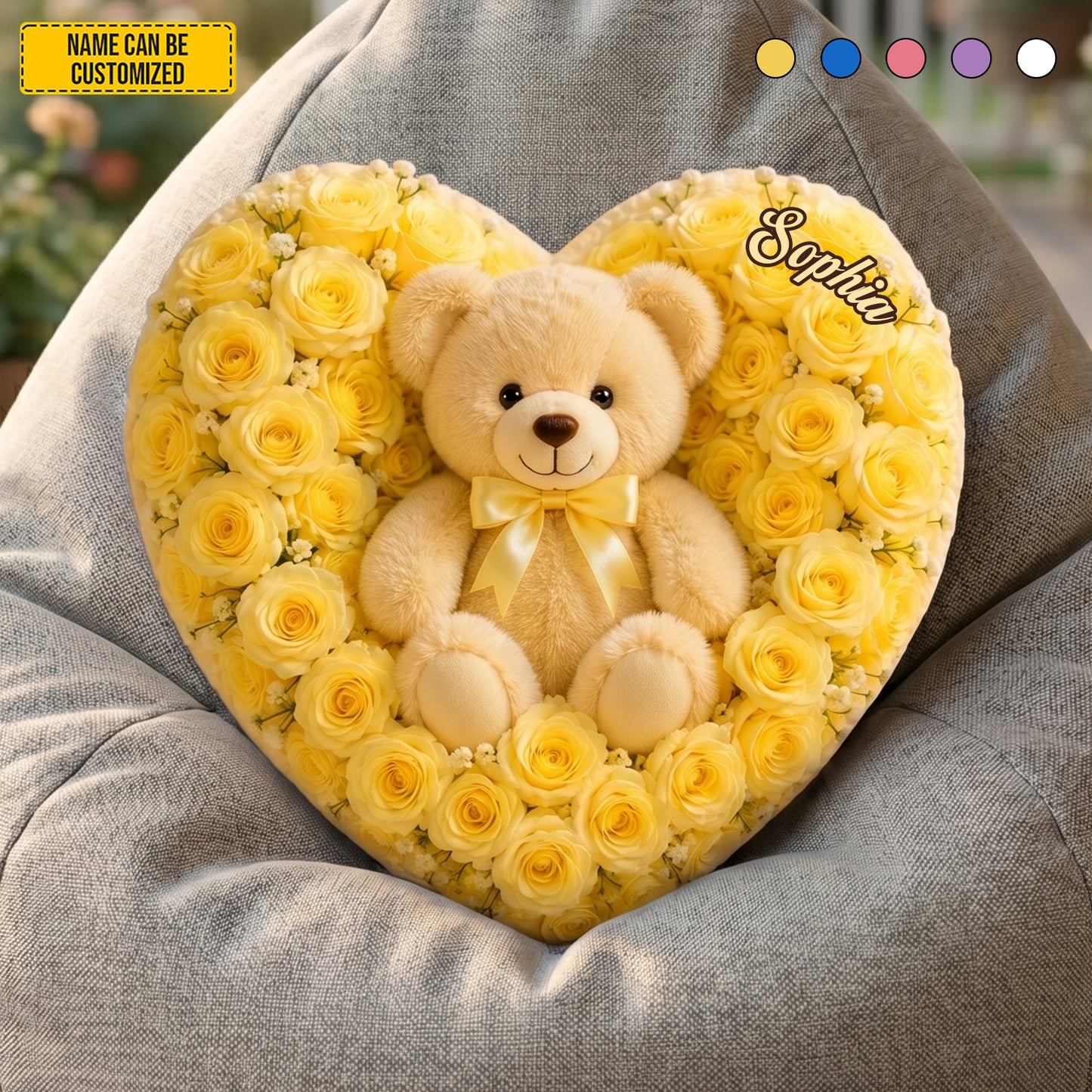 Personalized Bear Rose Heart Custom Shaped Pillow