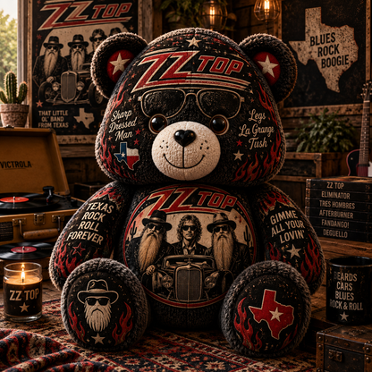ZZ Top Bear Custom Shaped Pillow – Texas Blues Rock Music Fan Gift