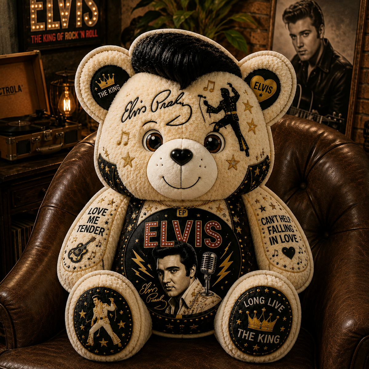 Elvis Presley Bear Custom Shaped Pillow – Gift for Elvis Fans & Rock ’n’ Roll Lovers