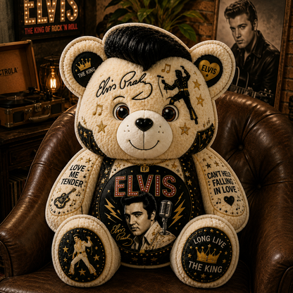 Elvis Presley Bear Custom Shaped Pillow – Gift for Elvis Fans & Rock ’n’ Roll Lovers