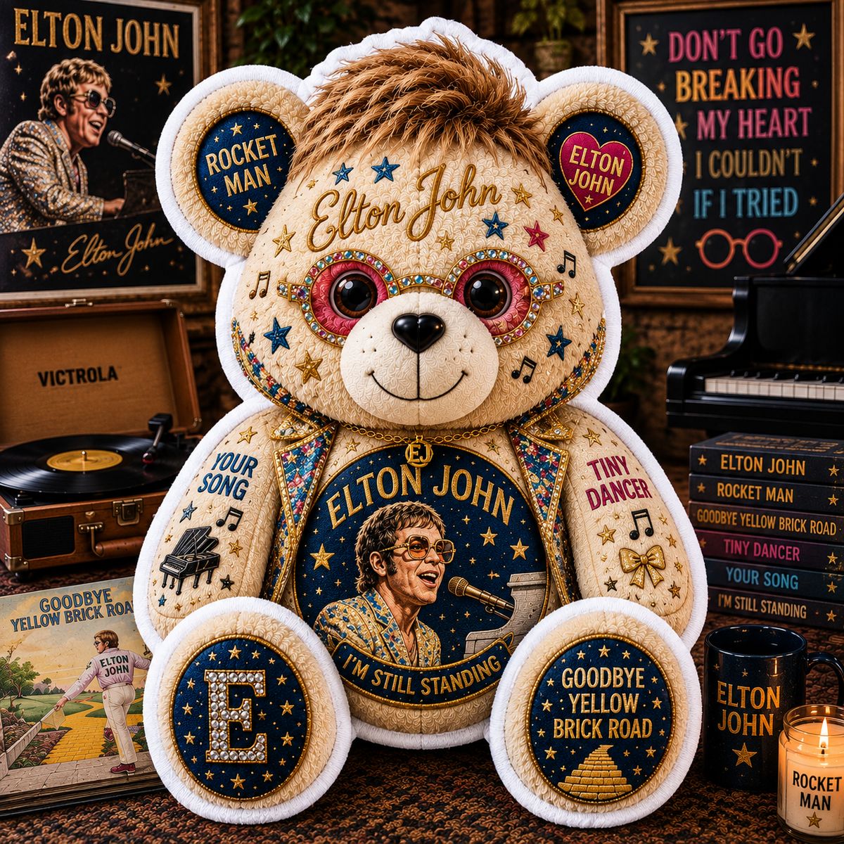 Elton John Bear Custom Shaped Pillow – Pop Rock Music Legend Gift