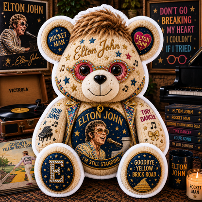 Elton John Bear Custom Shaped Pillow – Pop Rock Music Legend Gift